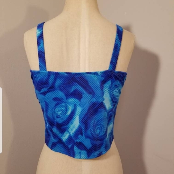 DELTA BURKE BRIGHT BLUE FLOWERS PIXEL SWIM TANK CROP TOP TANKINI PLUS VINTAGE 16 - Picture 4 of 5